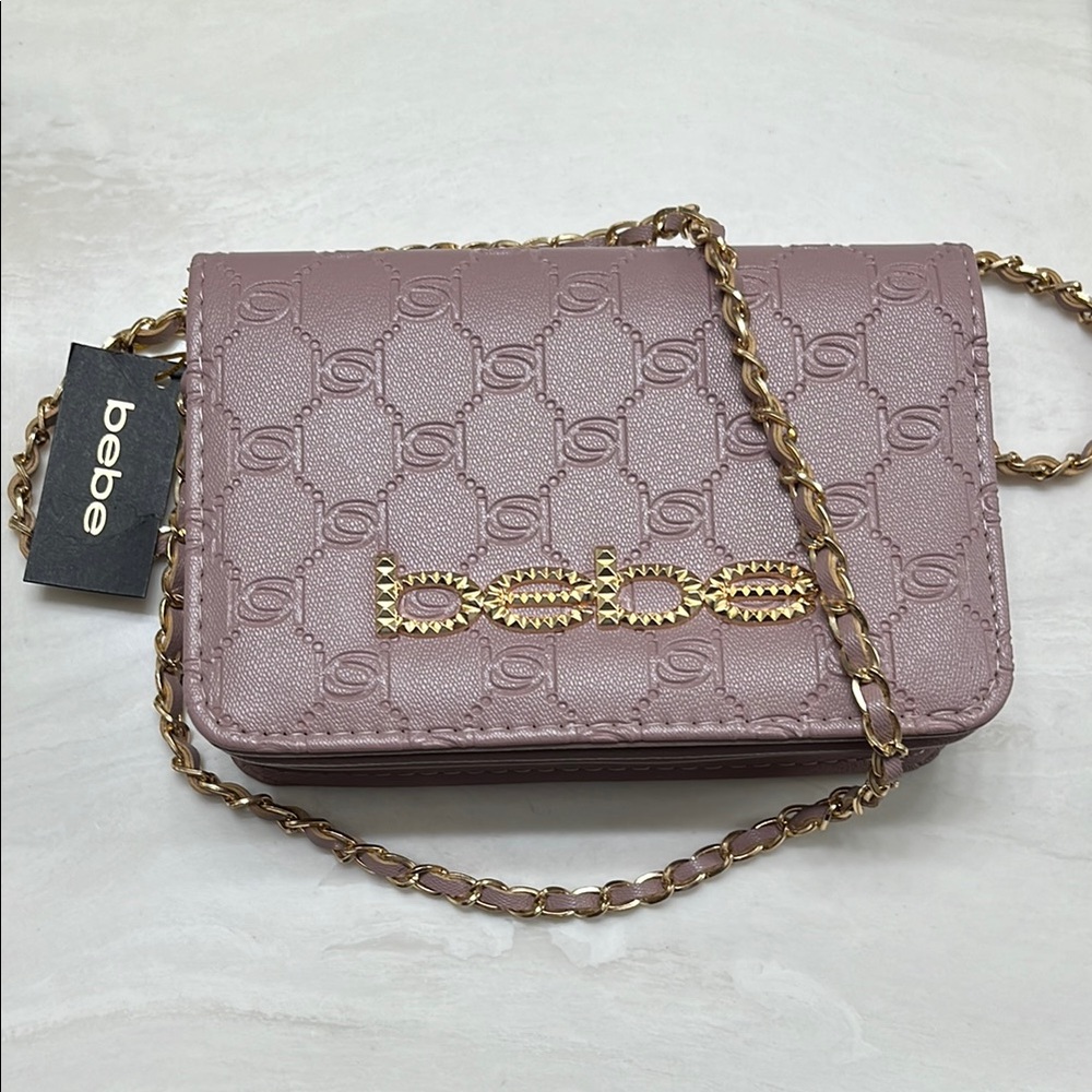 Bebe Dusty Pink Crossbody Bag with Gold Chain